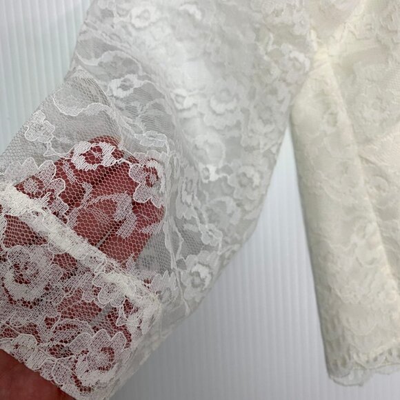 Belita Classic Vintage Crop Blouse Sheer Lace Overlay White Euro 38 - Picture 3 of 8